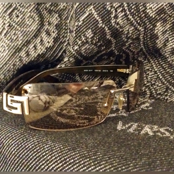 Versace Rimless Silver Greca Logo Tortoise Brown Sunglasses - Picture 9 of 15